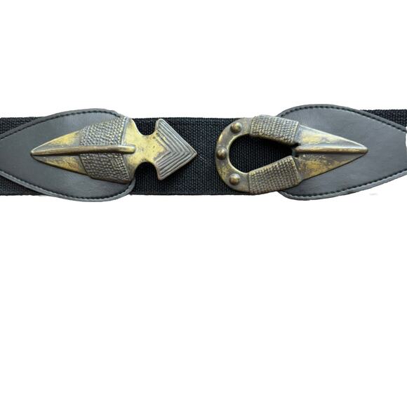Vtg Omega Stretch ARROWHEAD Interlocking Metal Buckle Leather Accent M (28”-32”) main image 5